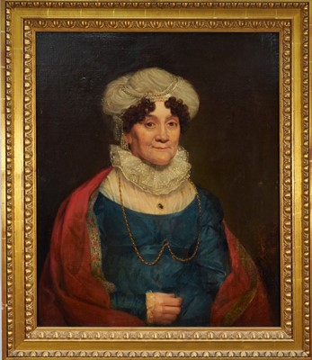 Lot 1002 - English School, early 19th century, oil on canvas - Portrait of a Lady, in gilt frame