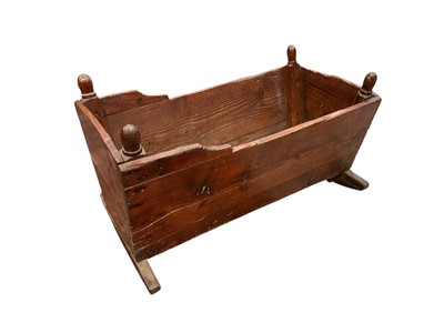 Lot 1317 - Rare 18th century pine crib, of typical form raised on rockers, 80cm long