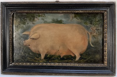 Lot 248 - English school, oil on panel, A Prize Pig, 12cm x 21.5cm, Hogarth frame