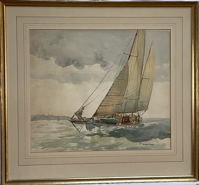Lot 249 - David Wood (Scottish 1933-1996) watercolour, Reaching off Cowes, 32cm x 38cm, glaze frame