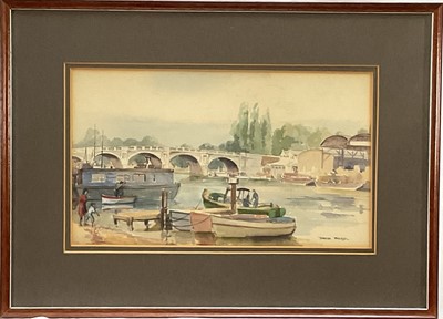 Lot 254 - David Wood (Scottish 1933-1996) watercolour, Kingston Bridge and the Thames, 20cm x 35cm, glazed frame