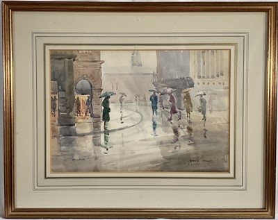 Lot 255 - David Wood (Scottish 1933-1996) watercolour, Milano, signed, 20cm x 29cm, glazed frame