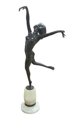 Lot 2939 - After Joseph Lorenzl, bronze figure of a nude female dancer, raised on a marble base, 44.5cm in overall height.