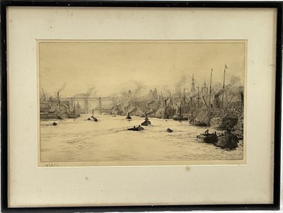Lot 271 - William Lionel Wyllie (1851-1931) signed etching, Shipping on the Tyne, Newcastle, 21.5cm x 37.5cm, in glazed frame