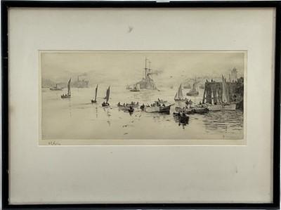 Lot 272 - William Lionel Wyllie (1851-1931) signed etching - North Shields Harbour, 16cm x 37.5cm, in glazed frame