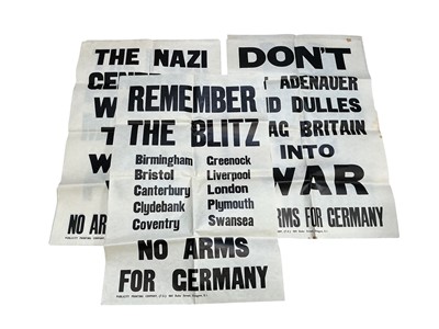 Lot 770 - Group of five Anti-German post Second World War posters, "The Nazi Generals Want a Third World War, No Arms for German", each approximately 76 x 70cm, (5).