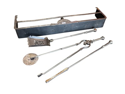 Lot 1360 - George III steel fender and three fire irons