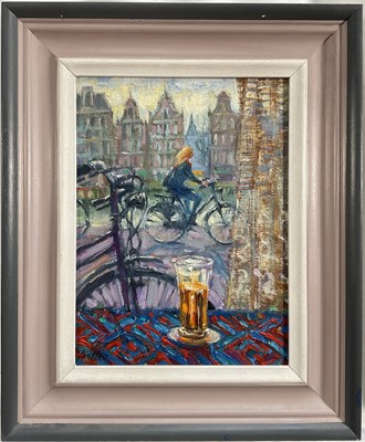 Lot 1178 - *Ian Hay (b. 1940) oil on canvas, ‘From a brown bar, Amsterdam’, signed, titled to artist’s label verso, 30cm x 23cm, framed