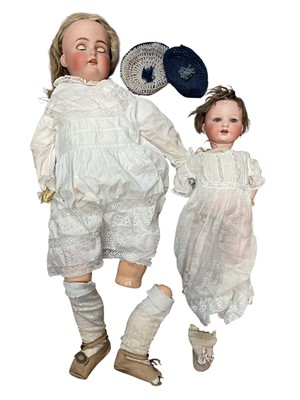 Lot 2007 - Large antique Simon Halbig bisque head doll and German Armand Marseille bisque head doll