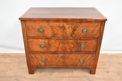 Lot 1428 - 19th century Continental mahogany crossbanded chest of three long drawers