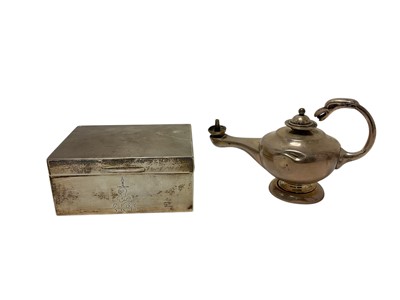 Lot 218 - 1920s silver table lighter, in the form of an Aladdin's lamp and a 1940s silver cigarette box