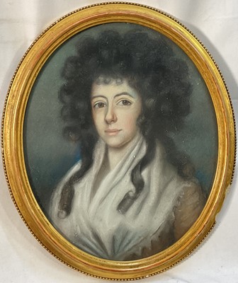 Lot 173 - Attributed to Richard Crosse, pastel, Portrait of Mrs Siddons, inscribed verso, 30 x 25cm, in oval gilt frame.