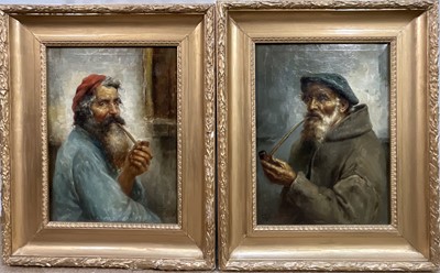 Lot 177 - Roberto Figerio, late 19th century pair of oils on canvas, The Pipe Smokers, signed, 39 x 29cm, framed (2)