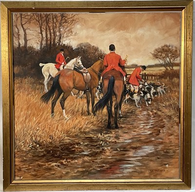 Lot 5212 - Juli Kent Pyrah, oil on canvas, Hunting Scene, signed and dated '07, 49 x 49cm, in glazed frame.