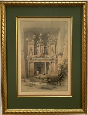 Lot 157 - Set of three after David Roberts (1796-1864) lithographs, Views of Petra, dated March 1839, all approximately 32 x 50cm, in glazed frames