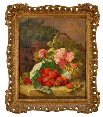 Lot 1366 - Eloise Harriet Stannard (1829-1915) oil on canvas, Still life with strawberries and roses, signed and dated 1886. Provenance: By descent from the Howes family of Norwich. The Howes family were a...