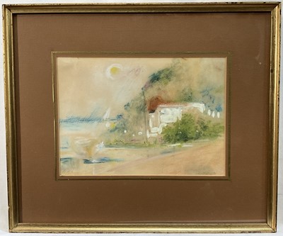 Lot 153 - Hercules Brabazon Brabazon (1821-1906) mixed media, House on the beach, signed and dated 1906, 18 x 25cm, in glazed frame
