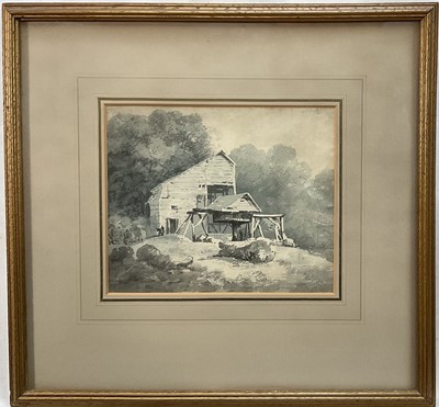 Lot 152 - Sir George Beaumont (1773-1827) pencil and wash, Well House at the Edge of a Wood, 16 x 19.5cm, faintly inscribed, in glazed frame. Provenance: Christie's 1966