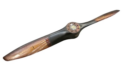 Lot 807 - Armstrong Siddeley Cheetah aircraft propeller, set with a car clock, 219cm in overall length.