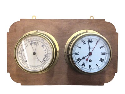 Lot 2925 - Brass Smiths bulkhead clock and similar barometer (2).