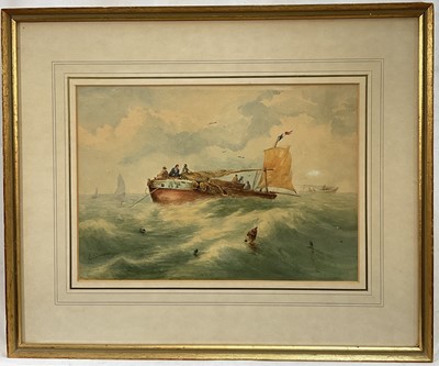 Lot 169 - Edward Duncan (1803-1882) watercolour, Lobster Fishing, signed, 24 x 34cm, in glazed frame.