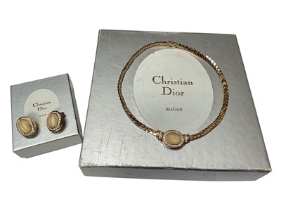 Lot 65 - 1980s Christian Dior gilt and paste set necklace and matching pair of clip on earrings, both in original boxes