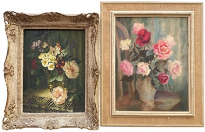 Lot 19 - Two mid 20th century oil on canvas flower studies, Katherine Moritz and Joan Bates