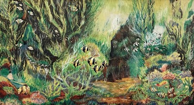 Lot 18 - William Boone, mid 20th century, pastel and gouache - Garden beneath the sea, signed with initials, glazed frame