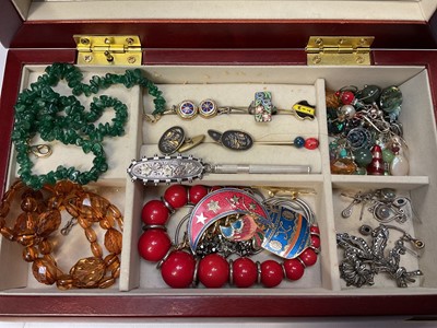 Lot 16 - Two jewellery boxes containing silver jewellery, other costume jewellery, wristwatches, cufflinks, coins etc