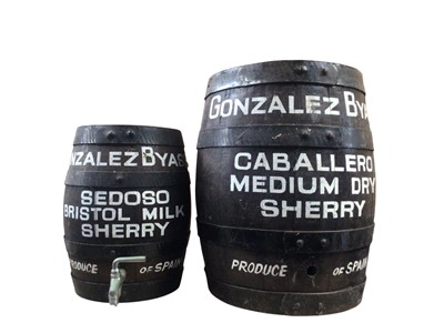 Lot 2904 - Gonzalez Byass wooden Sherry barrel together with another smaller example, (2).