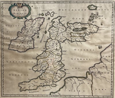 Lot 1157 - British Isles - Blaeu (Johannes) Insulae Albion et Hibernia, Ptolemeaic map of the British Isles, engraving with hand-colouring, 51cm x 60cm, in glazed frame