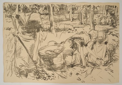 Lot 1015 - Harry Becker (1865-1928) lithograph -Young Girls Gathering Potatoes, 1908