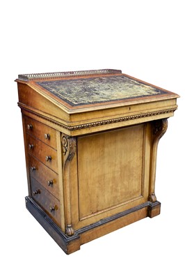 Lot 1355 - Regency period birds-eye maple gentleman's library davenport with sliding top