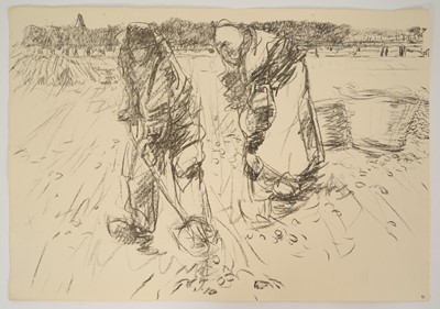 Lot 1006 - Harry Becker (1865-1928) lithograph, Potato Harvest - Man and a woman digging potatoes, 1908, 39 x 56cm