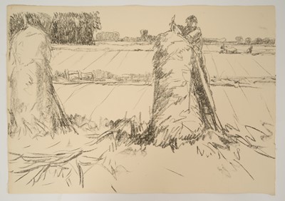 Lot 1028 - Harry Becker (1865-1928) lithograph, End of the Bean Harvest, 1908, 39 x 56cm