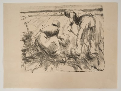 Lot 1008 - Harry Becker (1865-1928) lithograph, Man and a Woman Digging Potatoes, 1908, the sheet size 38 x 51cm