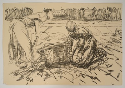 Lot 1009 - Harry Becker (1865-1928) lithograph, Two Women Gathering Potatoes, 1908, 39 x 56cm