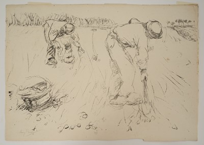 Lot 1011 - Harry Becker (1865-1928) lithograph, Men Digging Potatoes, 1908, signed in pencil and dated '08, 39 x 56cm