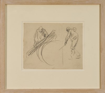 Lot 1052 - Harry Becker (1865-1928) graphite, Study of Men Working, 17 x 22cm, glazed frame