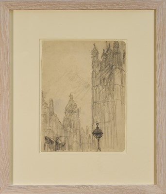 Lot 1000 - Harry Becker (1865-1928) graphite, Study of Antwerp Cathedral, 25 x 19cm, glazed frame
