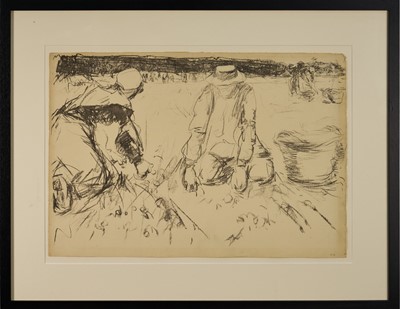 Lot 1017 - Harry Becker (1865-1928) lithograph, Man and Woman Gathering Potatoes, 1908, 39 x 56cm, glazed frame