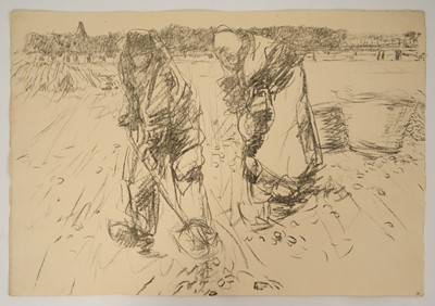 Lot 1007 - Harry Becker (1865-1928) lithograph, Man and Woman Digging Potatoes, 1908