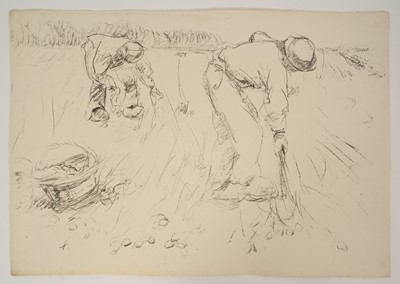 Lot 1013 - Harry Becker (1865-1928) lithograph, Two Men Harvesting Potatoes, 1908