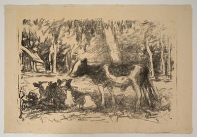 Lot 1034 - Harry Becker (1865-1928) lithograph, Friesian Cattle Beside a Wood, 1911, signed and dated '11 to the stone, sheet size 38 x 56cm