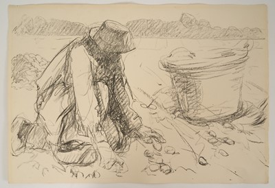 Lot 1012 - Harry Becker (1865-1928) lithograph, Man Gathering Potatoes, 1908