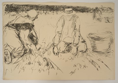Lot 1018 - Harry Becker (1865-1928) lithograph, Man and Woman Gathering Potatoes, 1908, 39.5 x 58cm