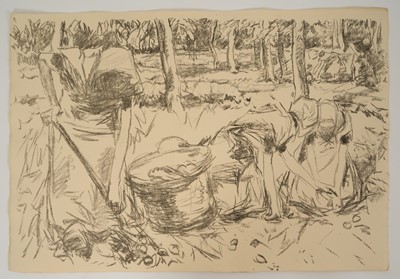 Lot 1016 - Harry Becker (1865-1928) lithograph, Young Girls Gathering Potatoes, 1908, 39 x 57cm