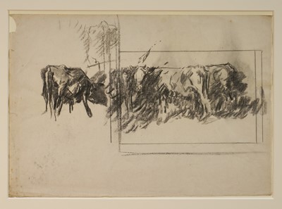 Lot 1072 - Harry Becker (1865-1928) graphite, Study of Cows Feeding, 37 x 54cm, mounted but unframed