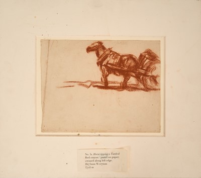 Lot 1066 - Harry Becker (1865-1928) red crayon, Horse Tipping a Tumbril, 17 x 23cm, mounted but unframed