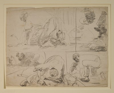 Lot 1075 - Harry Becker (1865-1928) graphite, Sheep Shearing Sketches, 43 x 53cm, mounted but unframed